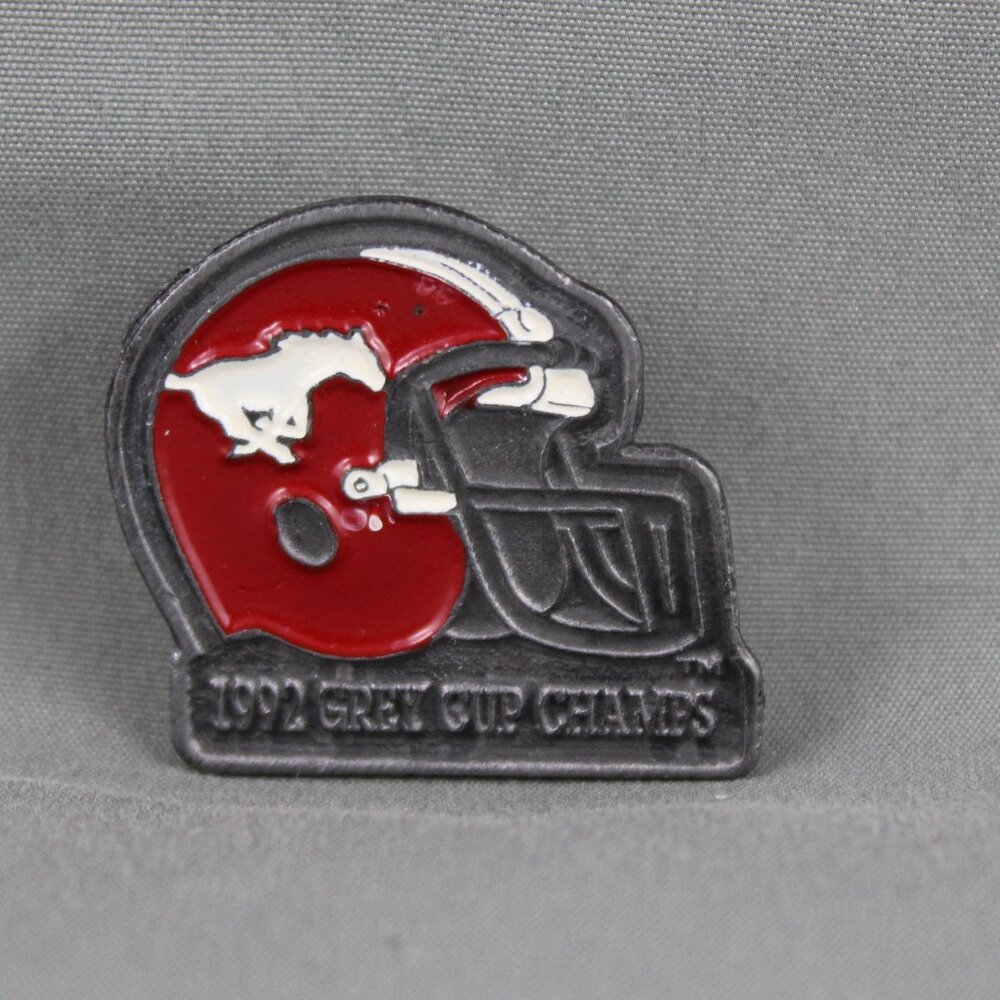 Calgary Stampeders Pin (VTG) -1992 Grey Cup Champions Helmet Graphic Stamped Pin